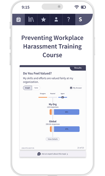 Preventing Workplace Harassment Training Course displayed on Mobile Phone