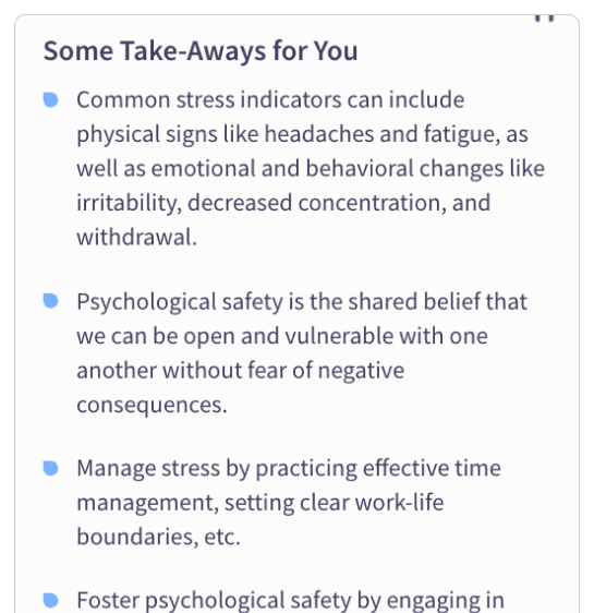 Take Action - Stress Awareness and Psychological Safety ML