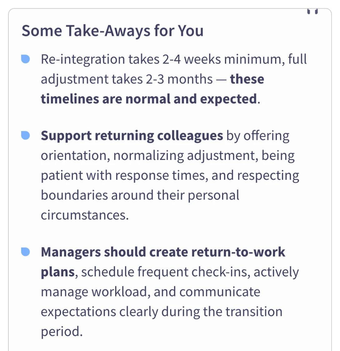 Take Action - Returning to Work After Leave