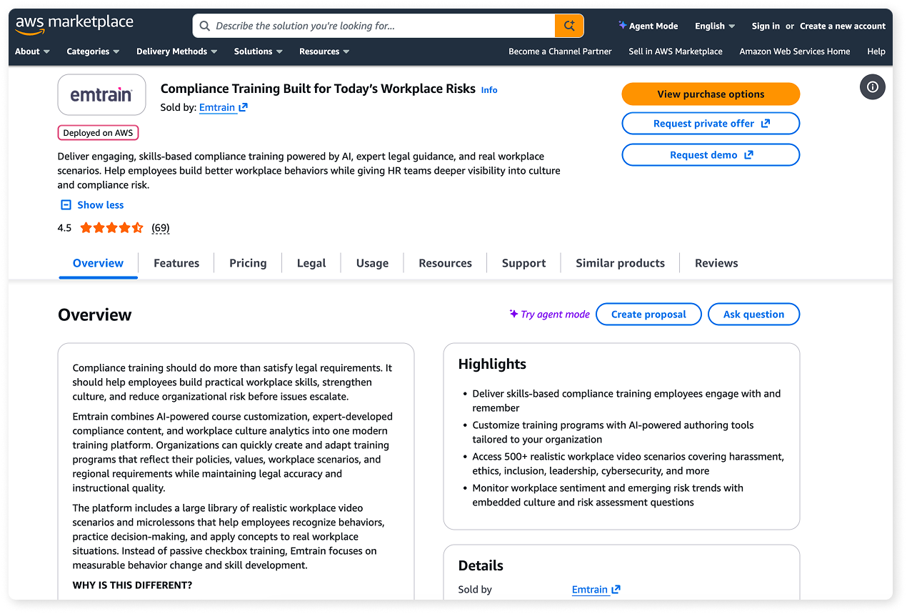 Emtrain on AWS Marketplace