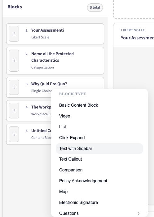 Type of Content Blocks in AuthorAI Emtrain