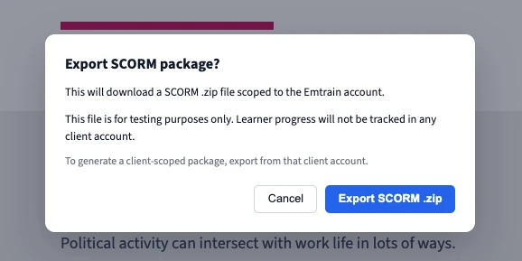 Export Scorm package from AuthorAI